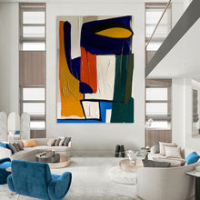 Load image into Gallery viewer, “Bold Color Block Composition” - Blue, Orange, Green Abstract Art on Canvas DKH1187