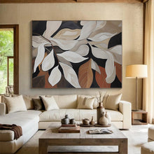 Load image into Gallery viewer, White and Brown Leaves on Dark Background Acrylic Art - Perfect for Nature - lover’s Bedroom & Elegant Dining Room LargeART0667