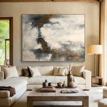 Load image into Gallery viewer, Large - Format Gray - Gold Abstract Mist Acrylic for Industrial - Chic Loft & Calming Reading Nook LargeART0348