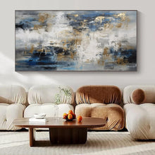Load image into Gallery viewer, Blue, Gray, and Gold Abstract Canvas Painting, Perfect for Luxury Penthouse Living Room & High - End Art Gallery LargeART1303