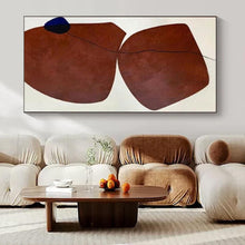 Load image into Gallery viewer, Brown Shapes with Black Line & Blue Accent Abstract Canvas Painting, Perfect for Bohemian Bedroom & Eclectic Café LargeART1115