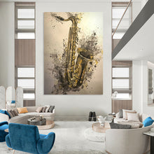 Load image into Gallery viewer, “Saxophone in Watercolor Splashes” - Abstract Musical Art on Canvas DKH1640
