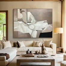 Load image into Gallery viewer, Geometric Gray - White Abstract Painting On Canvas DKH350