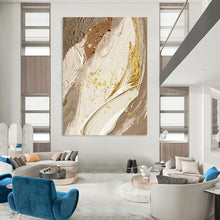 Load image into Gallery viewer, “Neutral Tones with Gold Accents” - Luxe Abstract Art on Canvas DKH1477