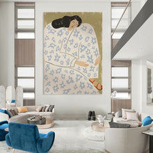 Load image into Gallery viewer, “Floral - Clad Resting Figure” - Green, Blue, White Abstract Figural Art on Canvas DKH1146