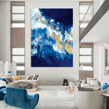Load image into Gallery viewer, “Blue and Gold Fluid Art” - Abstract Liquid Art on Canvas DKH1650