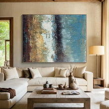 Load image into Gallery viewer, Large - Format Blue - Brown Abstract Landscape Acrylic Art for Lake House & Art Studio LargeART0420