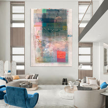 Load image into Gallery viewer, Blue and Pink Collage Abstract Painting, Suited for Coastal Bedroom & Art - Inspired Library LargeART1858
