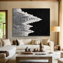 Load image into Gallery viewer, Hand - painted Generous - sized Black and White Textured Peaks Acrylic Art for Minimalist Studies LargeART0020