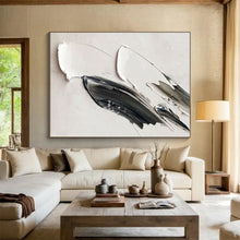 Load image into Gallery viewer, Black - White Textured “Minimalist Swirl” Painting on Canvas, Modern Abstract Art DKH908