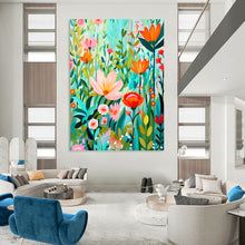 Load image into Gallery viewer, “Colorful Flat - Style Floral Field” - Modern Floral Art on Canvas DKH1595