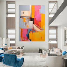 Load image into Gallery viewer, “Vibrant Architectural Abstract” - Pink, Yellow, Blue Abstract Art on Canvas DKH1323