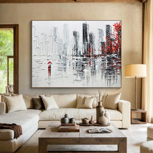 Load image into Gallery viewer, City Rain “Romantic Urban” Painting on Canvas, Impasto Cityscape Art DKH886