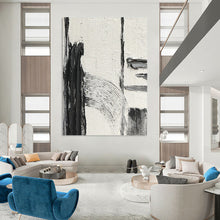 Load image into Gallery viewer, “Textured Intersection” – Thick black, gray, and white strokes, intersecting forms on textured white DTP386