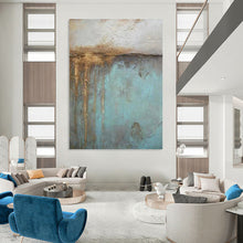 Load image into Gallery viewer, “Rustic Blue and Brown Textures” - Blue, Brown Abstract Art on Canvas DKH1191