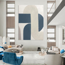 Load image into Gallery viewer, “Curved Ribbon Textures” - White, Blue Abstract Art on Canvas DKH1163