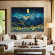 Load image into Gallery viewer, Moonlit Mountain Landscape Abstract Painting on Canvas - “Night Peaks” DKH694
