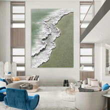 Load image into Gallery viewer, “Textured Seaside Waves” - Green, White Abstract Seaside Art on Canvas DKH1200