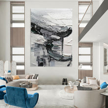Load image into Gallery viewer, “Monochrome Textured Abstract” - Black, White, Grey Abstract Art on Canvas DKH1297