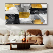 Load image into Gallery viewer, Black, White & Gold Abstract Canvas Painting, Perfect for Luxury Penthouse Living Room & High - End Art Gallery LargeART1279