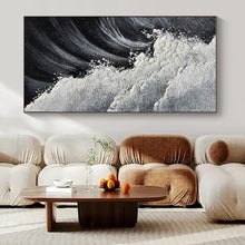 Load image into Gallery viewer, Black & White Textured Wave Abstract Painting, Ideal for Coastal - Inspired Living Room & Modern Office LargeART1484