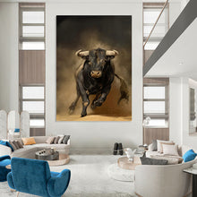 Load image into Gallery viewer, “Powerful Black Bull” - Dark Brown, Black, and White Animal Art on Canvas DKH1409