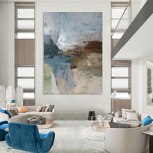 Load image into Gallery viewer, Blue - Grey Toned Abstract Layered Painting, Ideal for Modern Office Lounge & Calm Bedroom LargeART1923