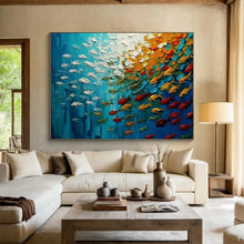 Load image into Gallery viewer, Hand - painted Vibrant Underwater Fish Swarm Acrylic Art for Lively Family Room Centers LargeART1689