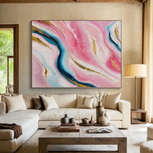 Load image into Gallery viewer, Hand - painted Large - sized Pink and Gold Marble Abstract Acrylic Art for Glamorous Dressing Rooms LargeART0029