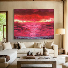 Load image into Gallery viewer, Fiery Red Sunset Abstract Painting for Romantic Dining Room & Coastal Villa Balcony DKH191