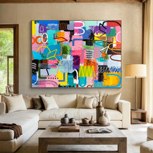 Load image into Gallery viewer, Hand - painted Generous - sized Vibrant Mixed - Shape Abstract Acrylic Art for Lively Home Offices LargeART1811