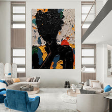 Load image into Gallery viewer, “Colorful Silhouette” ,Black figure surrounded by bold, textured swaths of blue, green, yellow, orange, and red. DTP308