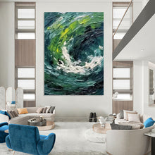 Load image into Gallery viewer, “Swirling Sea Impasto” - Blue, Green, and White Abstract Art on Canvas DKH1405
