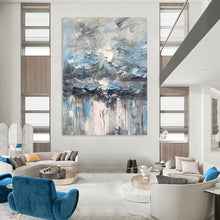Load image into Gallery viewer, “Blue and Grey Abstract Stormy Sky” - Blue, Grey, White Abstract Art on Canvas DKH1291