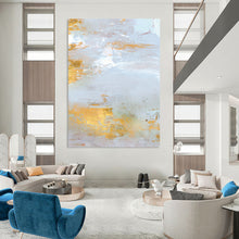 Load image into Gallery viewer, “Gold Whispers” - Light blue, white with delicate gold strokes DTP160