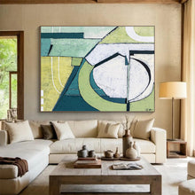 Load image into Gallery viewer, Green - Toned Geometric Abstract Painting on Canvas DKH543