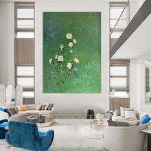 Load image into Gallery viewer, White Flower Abstract on Green, Suited for Country - Style Kitchen & Charming Bedroom LargeART1978