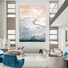 Load image into Gallery viewer, “Cloud Drift” - Blush, white, soft blue, with hints of gold, like sunrise clouds DTP165