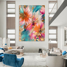 Load image into Gallery viewer, “Teal and Gold Floral Abstract” - Luxe Floral Art on Canvas DKH1598