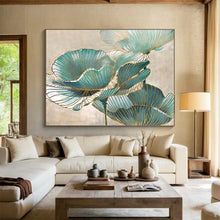 Load image into Gallery viewer, Blue And Gold Floral Abstract Painting On Canvas DKH428