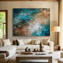 Load image into Gallery viewer, Hand - painted Large - sized Teal and Copper Abstract Blend Acrylic Art for Modern Lounges LargeART0019