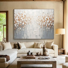 Load image into Gallery viewer, White & Gold Textured Abstract Painting - Ideal for Glamorous Bedroom & High - End Gallery DKH047