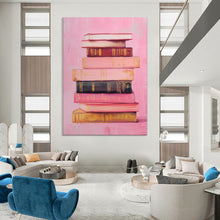 Load image into Gallery viewer, Stack of Books on Pink Abstract Art, Perfect for Cozy Library & Intellectual Study LargeART2017