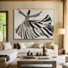 Load image into Gallery viewer, Black - and - White Dancing Figure Abstract Painting for Art Deco Lounge & Dance Studio DKH231