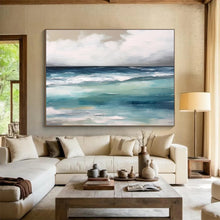 Load image into Gallery viewer, Layered Blue Ocean Waves Under Cloudy Sky Abstract acrylic painting DLZ051