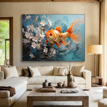 Load image into Gallery viewer, Vivid Goldfish and Flowers Painting on Canvas - “Elegant Aquatic Beauty” DKH764