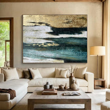 Load image into Gallery viewer, Hand - Painted Blue - Green - Gold Textured Abstract Acrylic Art for Showroom Living Room Art Decoration LargeART1633