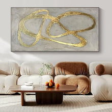 Load image into Gallery viewer, Gold Curves on Gray Abstract Canvas Painting, Nice for Modern Penthouse & Chic Boutique LargeART1098