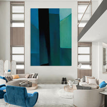 Load image into Gallery viewer, Dark Geometric Abstract Art, Moody Blue Layers for Dramatic Living Room & Edgy Studio LargeART2256