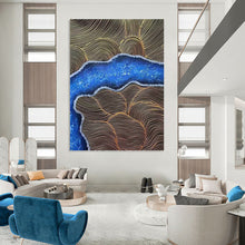Load image into Gallery viewer, “Gold and Blue Abstract Wave” - Gold, Blue Abstract Art on Canvas DKH1345